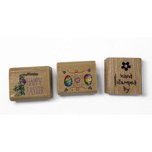 Lot of 3 Rubber Stamps 1 Inch Happy Easter Eggs Hand Stamped By